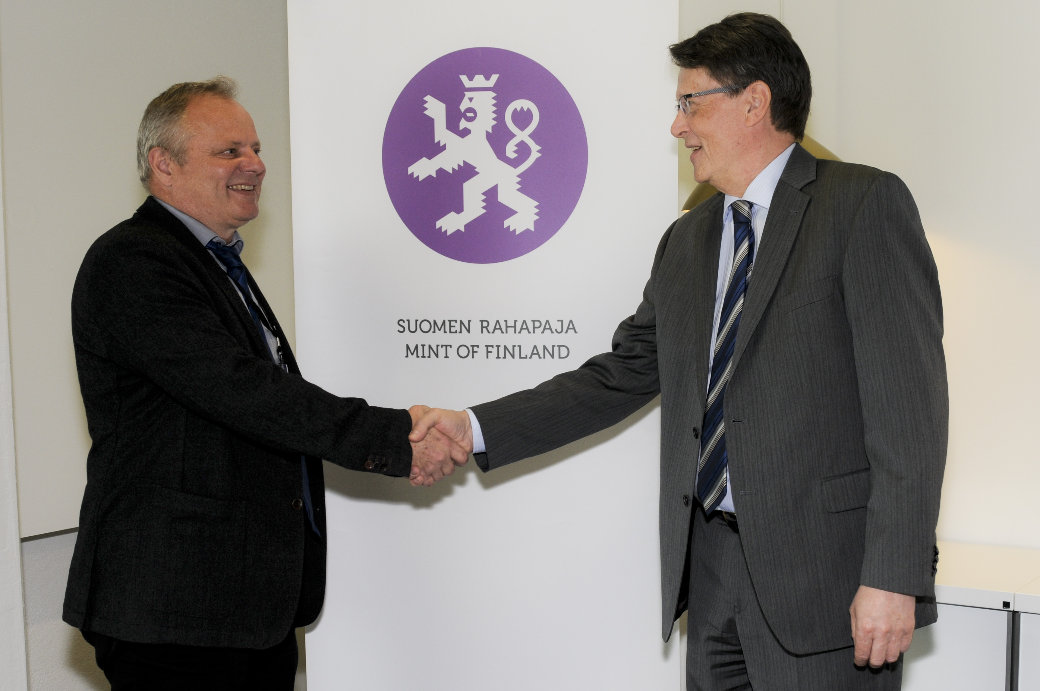 Denmarks Nationalbank Governor Lars Rohde and Mint of Finland CEO Paul Gustafsson