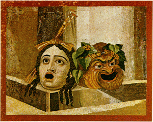 Greek Comedy Masks from a Mosaic in the Capitoline Museums in Rome