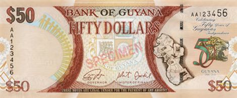 Guyana 2016 $50 Banknote Obverse