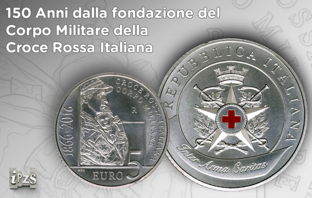 Italy 2016 Silver 5 Euro coin for Military Corps of the Italian Red Cross Splash Image