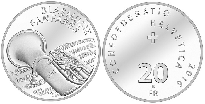 2016 20 Swiss Franc Silver Coin "Brass Music"