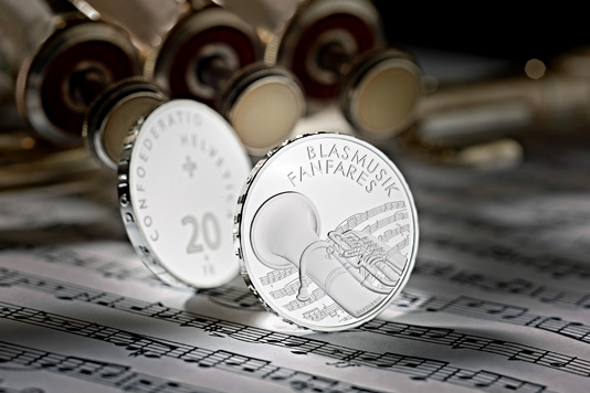 2016 Proof 20 Swiss Franc Silver Coin "Brass Music"