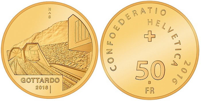 2016 50 Swiss Franc Gold Coin "Gotthard Base Tunnel"