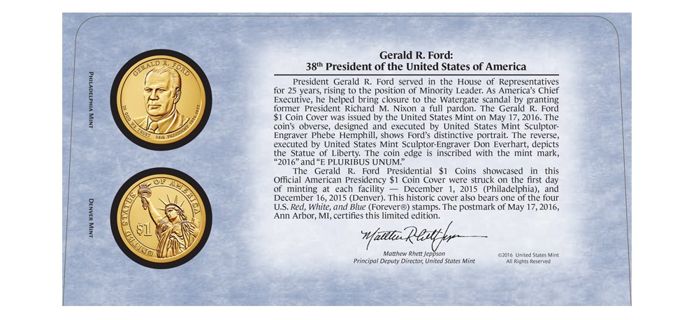 2016 USA Gerald Ford First Day Cover Reverse