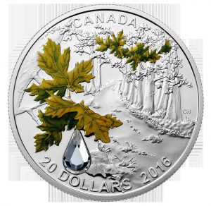 Canada 2016 $20 1oz Silver Bigleaf Maple Coin with Swarovski Crystal Reverse