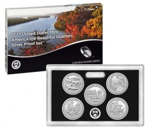 USA 2017 America the Beautiful Silver Quarter Dollar Proof Set Box