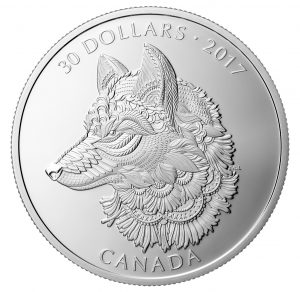 Canada 2017 Zentangle design, Great Grey Wolf 2oz Silver Coin