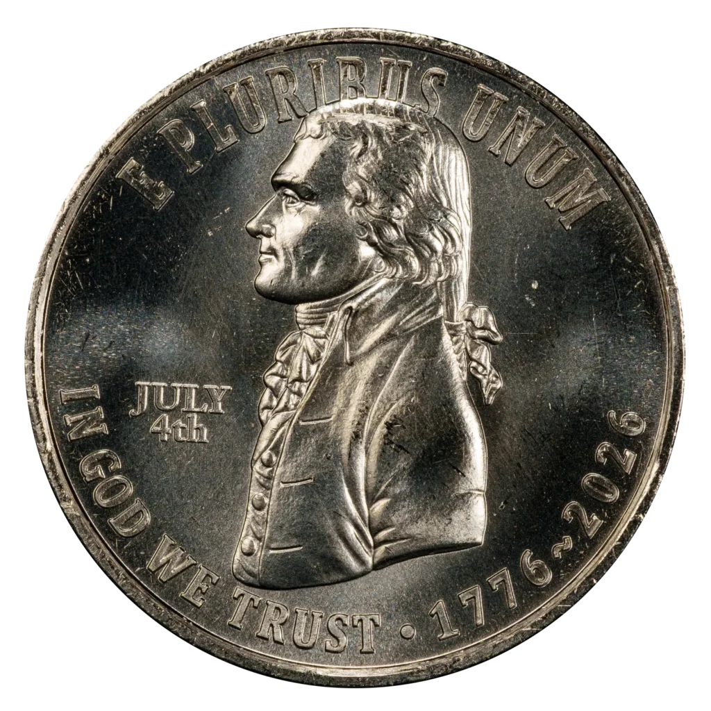 The JULY 4th privy mark beside Thomas Jefferson on the 2026 Declaration of Independence quarter obverse