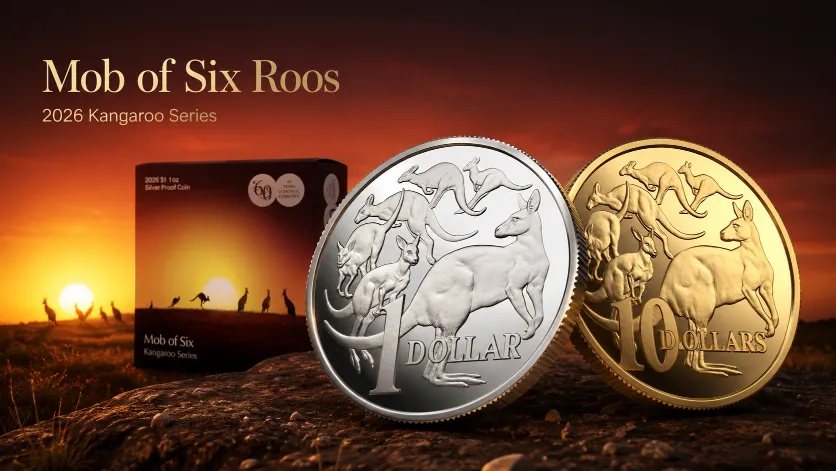 2026 Royal Australian Mint Kangaroo Series Mob of Six Roos gold and silver coins