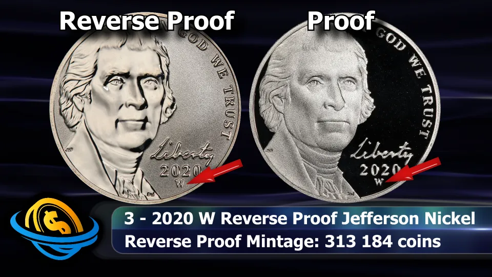 2020-W Jefferson nickel with the West Point mint mark, issued as a bonus coin with the 2020 proof sets