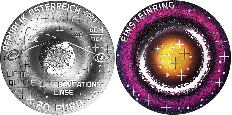 Austria 20 euro silver Einstein Ring coin with colour printed gravitational lens, 2026 COTY Best Silver Coin