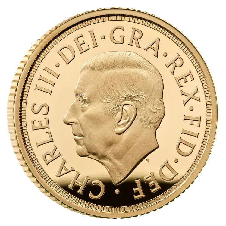 Close detail of the Sovereign latent image and microtext security features below the King's portrait