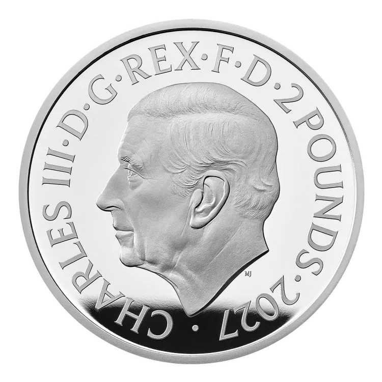 Royal Tudor Beasts 2027 coin obverse with Martin Jennings portrait of King Charles III and the 2027 date