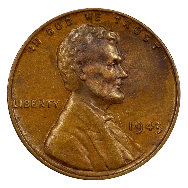 Obverse of the 1943 bronze Lincoln cent graded PCGS XF40 BN, showing Lincoln's portrait, LIBERTY and the 1943 date in warm brown copper tones