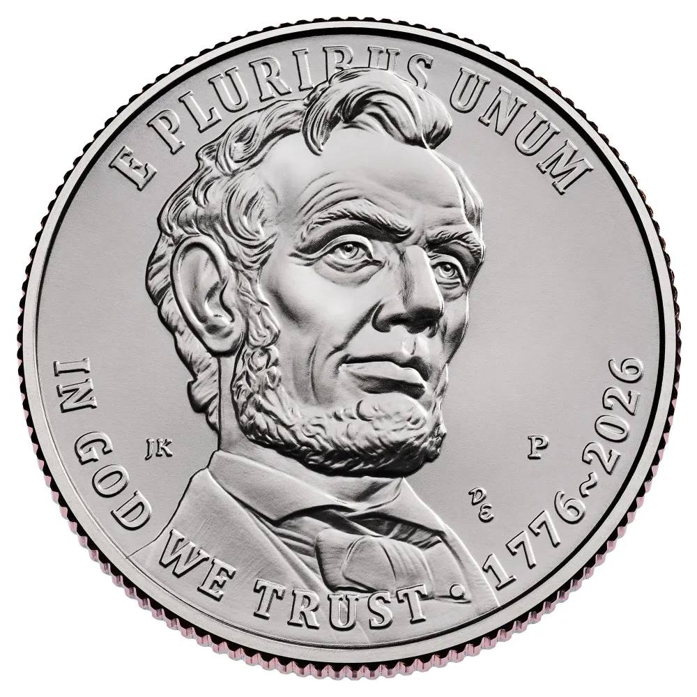 Gettysburg Address Quarter obverse showing a portrait of Abraham Lincoln with E PLURIBUS UNUM, IN GOD WE TRUST and the dual date 1776 ~ 2026